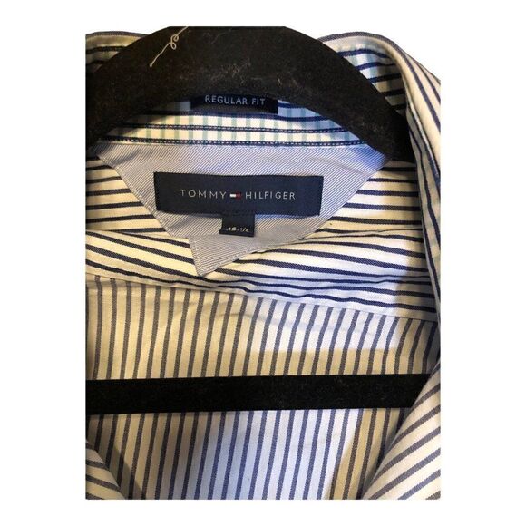 Men’s Tommy Hilfiger Blue & White Striped Dress Shirt L/S Button Down Size XL - Picture 4 of 6